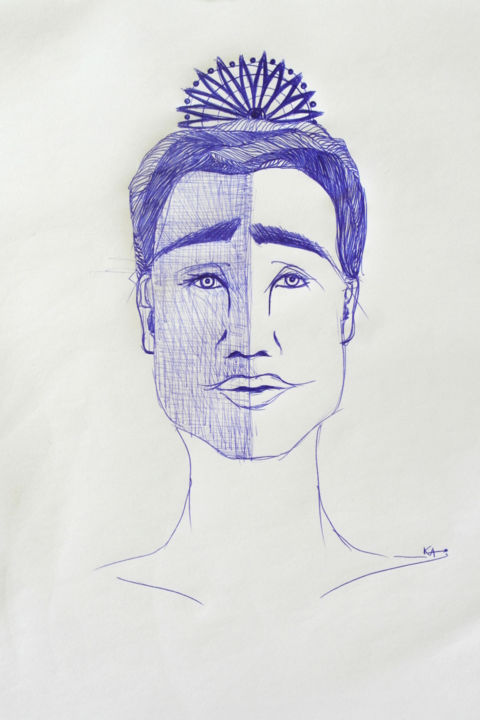 Drawing titled "Portrait d'Âme" by Karine Cathala (KA), Original Artwork, Ballpoint pen