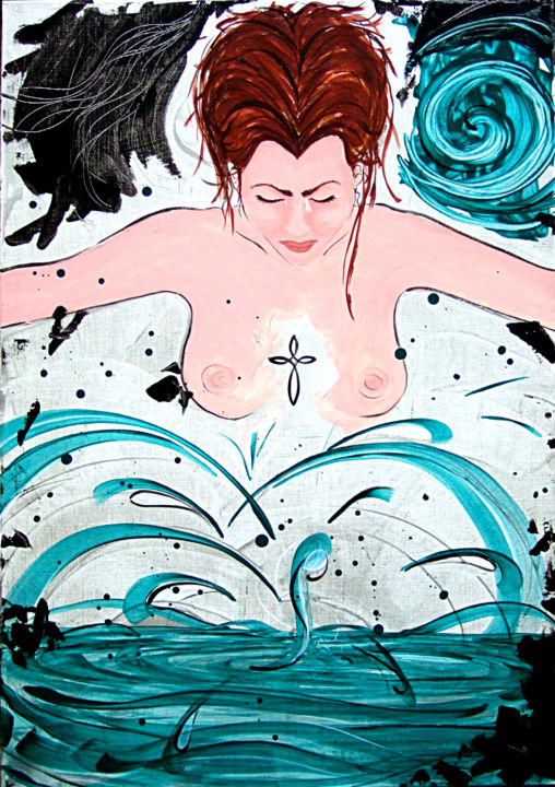 Schilderij getiteld "La Pleureuse" door Karine Cathala (KA), Origineel Kunstwerk, Acryl
