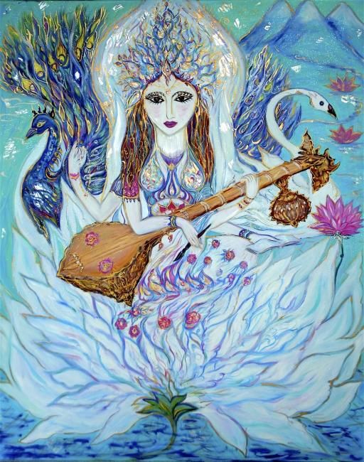 Painting titled "Saraswati" by Karisma, Original Artwork, Other