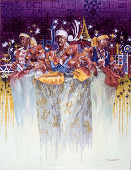 Картина под названием "Efik traditional da…" - Kalu Uche (karis), Подлинное произведение искусства, Масло