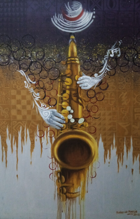 Painting titled "Saxophonist" by Kalu Uche (karis), Original Artwork, Acrylic