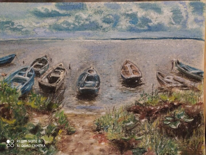 Картина под названием "Лодки" - Оксана, Подлинное произведение искусства, Пастель
