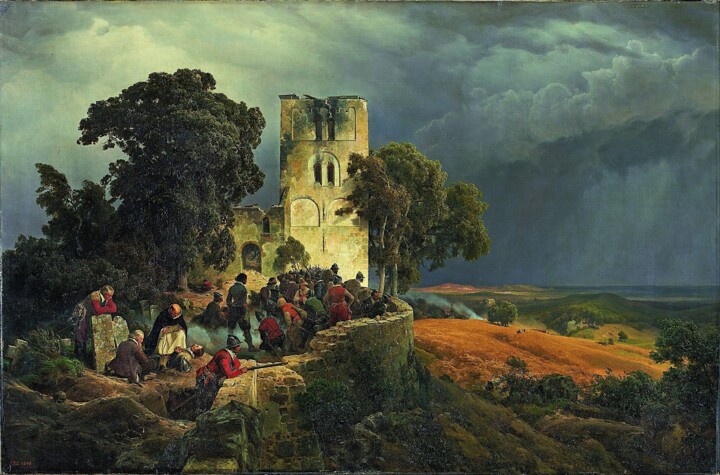 Malerei mit dem Titel "Le siège" von Karl Friedrich Lessing, Original-Kunstwerk, Öl