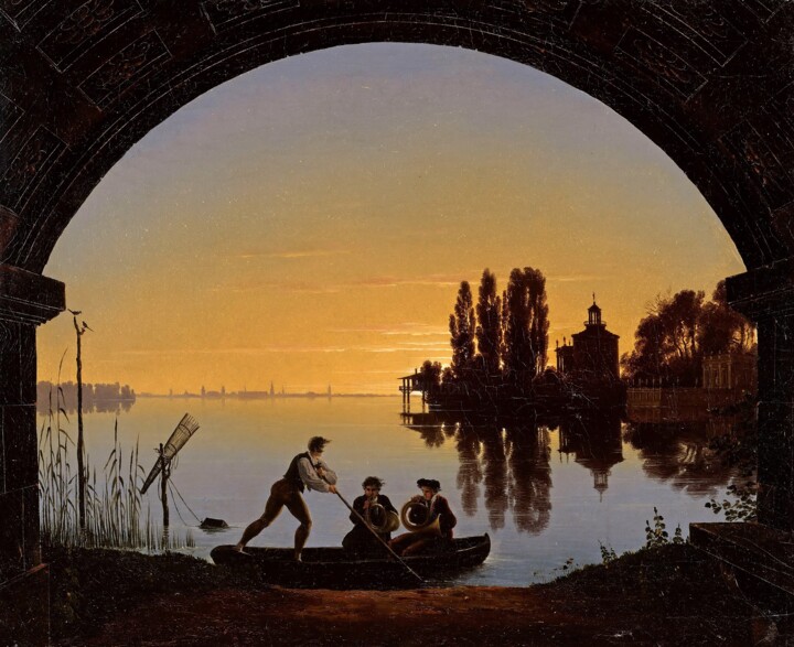 Painting titled "Les rives de la Spr…" by Karl Friedrich Schinkel, Original Artwork, Oil