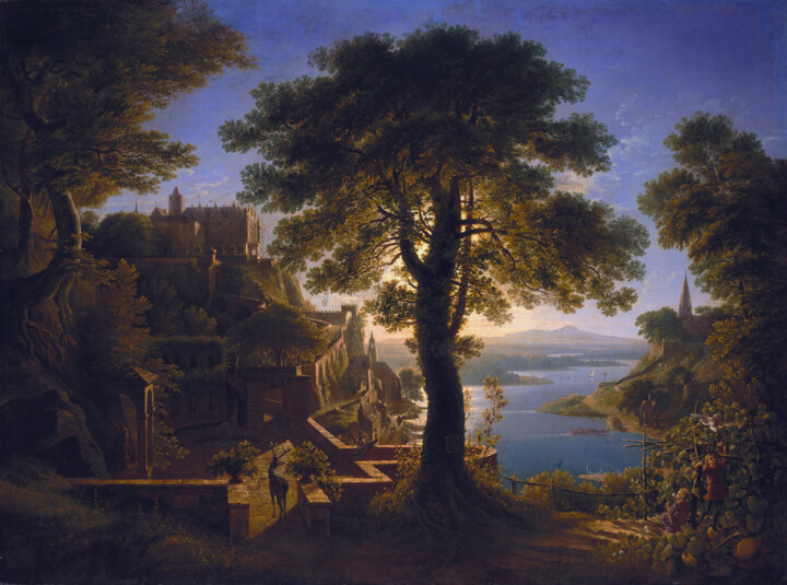 Schilderij getiteld "Château au bord de…" door Karl Friedrich Schinkel, Origineel Kunstwerk, Olie