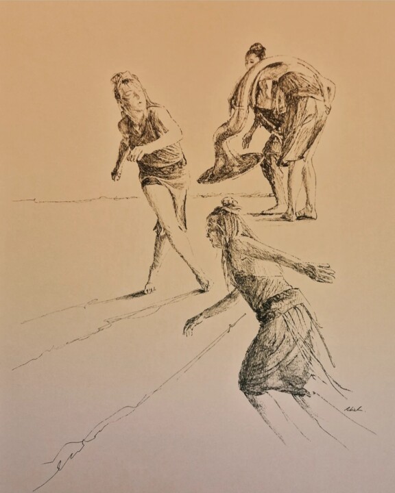 Drawing titled "Danse" by Karl Robial, Original Artwork, Ink