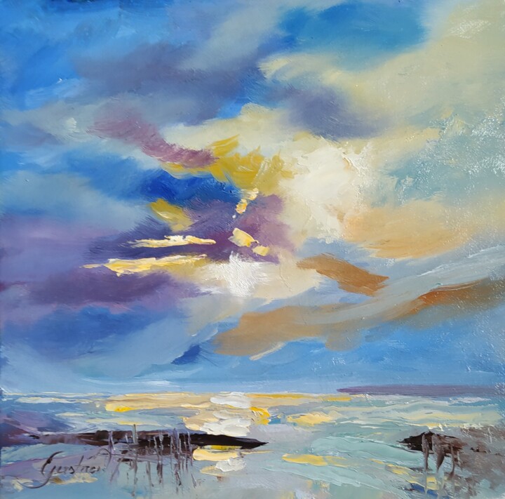 Malerei mit dem Titel "Sonnenuntergang" von Karl-Werner Gerstner, Original-Kunstwerk, Öl