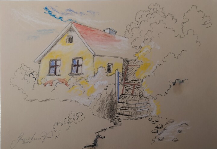 Pittura intitolato "House in Alsace. Ha…" da Karl-Werner Gerstner, Opera d'arte originale, Pastello