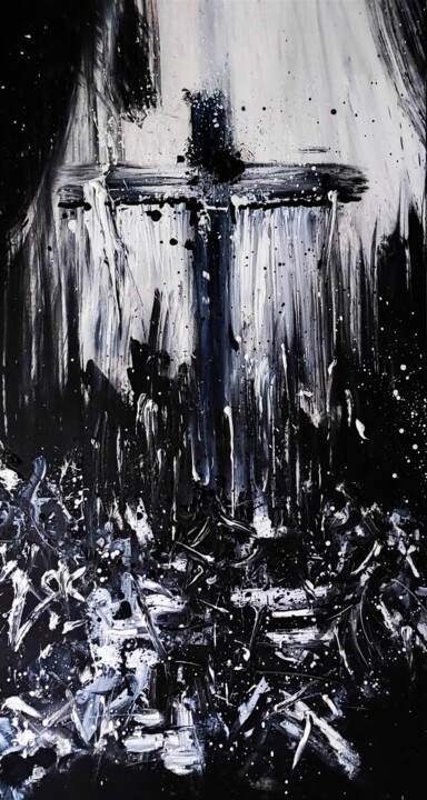 Schilderij getiteld "The cross" door Karls, Origineel Kunstwerk, Olie