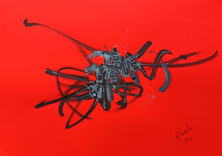 Dessin intitulée "RED" par Karls, Œuvre d'art originale, Acrylique