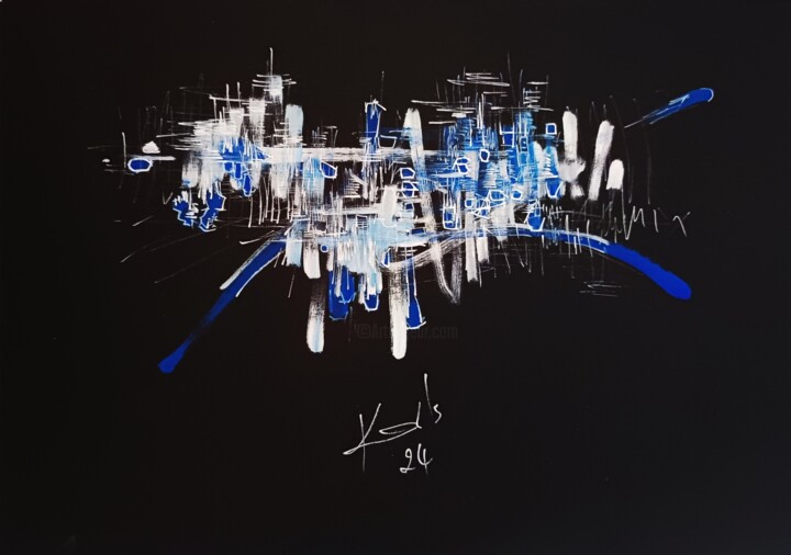 Dessin intitulée "BLUE FOG" par Karls, Œuvre d'art originale, Acrylique