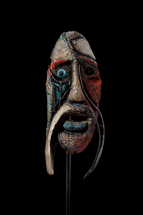Sculpture intitulée "Masque #3" par Karmax, Œuvre d'art originale, Bois