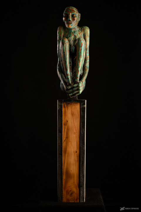 Sculpture titled "La souffleuse de so…" by Karmax, Original Artwork, Wood