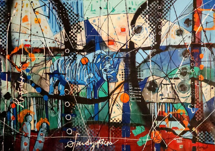 Schilderij getiteld "The Guardians of Ge…" door Karnish Art, Origineel Kunstwerk, Acryl