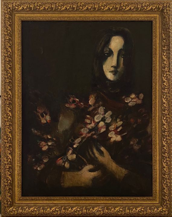 Painting titled "Портрет Мариам" by Karo Mkrtchian, Original Artwork, Oil Mounted on Wood Stretcher frame