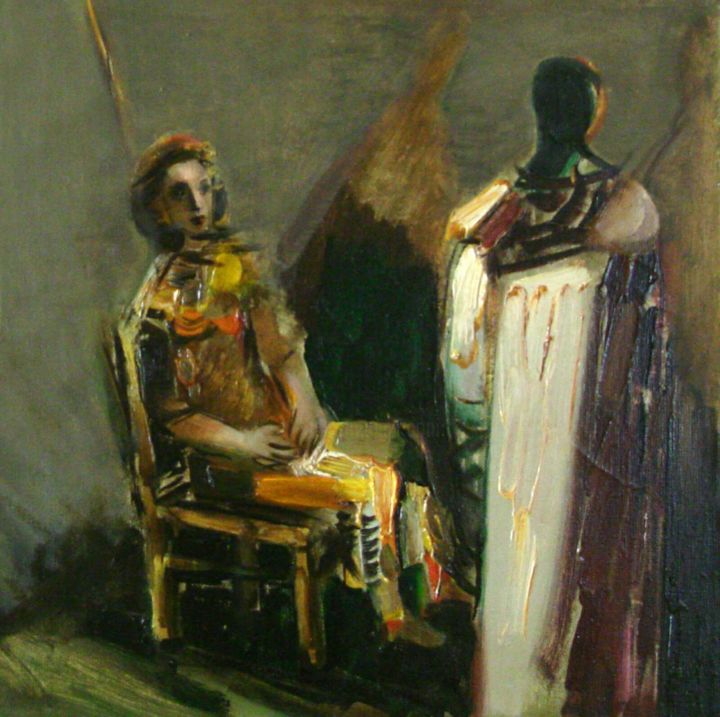 Peinture intitulée "Разговор" par Karo Mkrtchian, Œuvre d'art originale, Huile Monté sur Châssis en bois