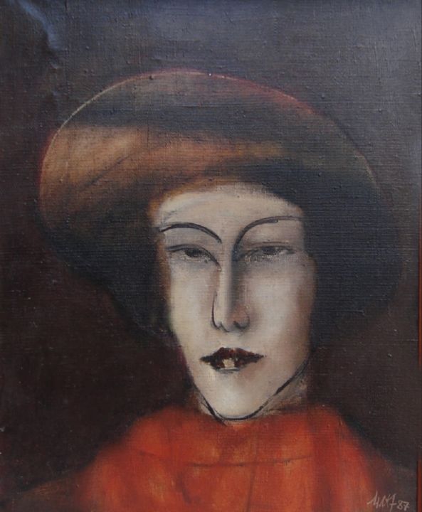 Painting titled "Азиатка" by Karo Mkrtchian, Original Artwork, Oil Mounted on Wood Stretcher frame