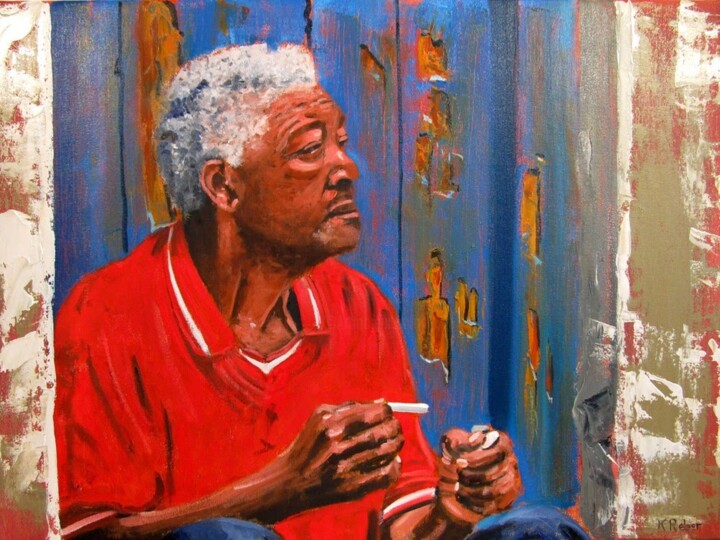 Peinture intitulée "Pause cigarette" par Karol Reber, Œuvre d'art originale, Huile
