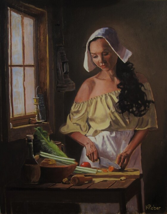 Peinture intitulée "La ménagère" par Karol Reber, Œuvre d'art originale, Huile