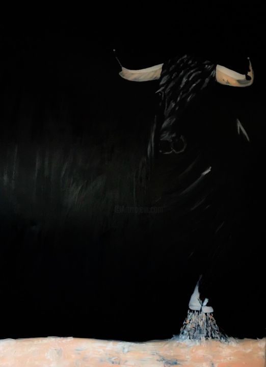 Painting titled "the Black Bull" by Karolbichel, Original Artwork, Oil