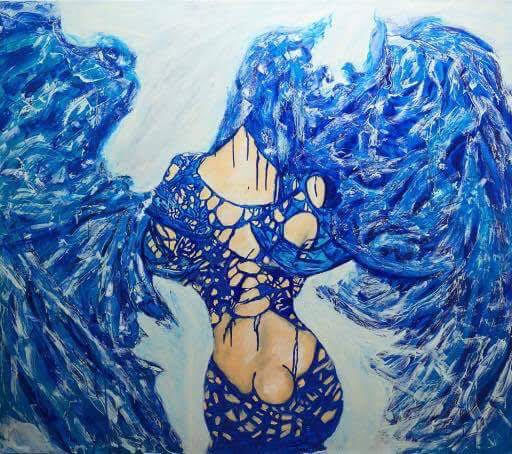 Painting titled "blue Angel" by Karolbichel, Original Artwork, Oil