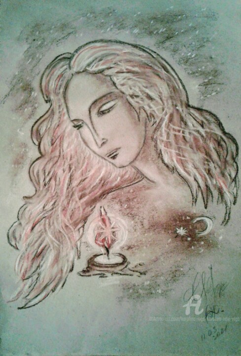 Drawing titled "Girl near the night…" by Karolina Ingo (Karolina Navi -Ingo), Original Artwork, Pastel