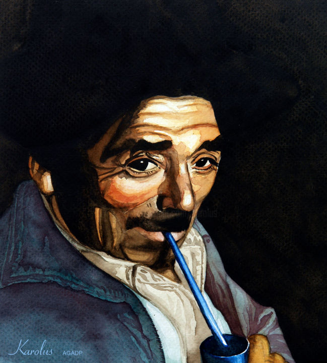 Painting titled "Portrait d'ailleurs" by Karolus, Original Artwork