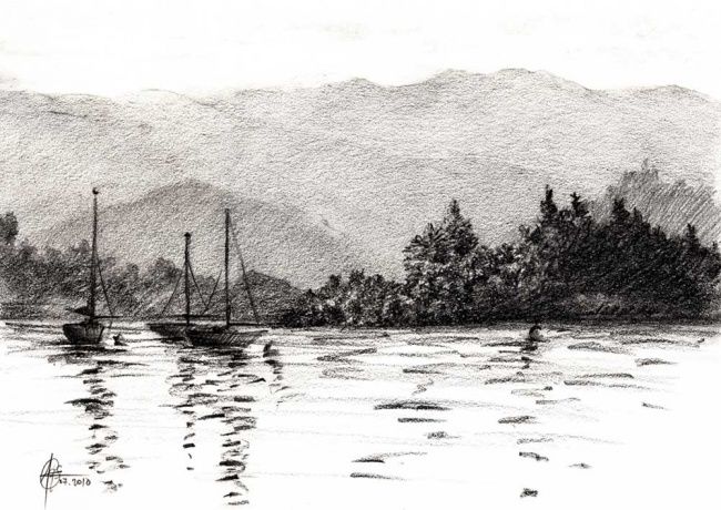 Dessin intitulée "Lac de Sainte-Croix…" par Karolus, Œuvre d'art originale, Graphite
