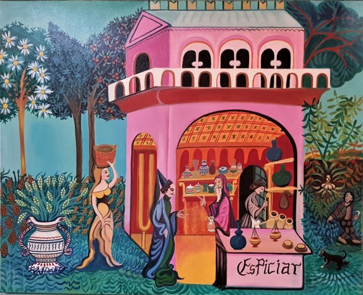 Peinture intitulée "la pharmacie médiév…" par Karotte, Œuvre d'art originale, Acrylique