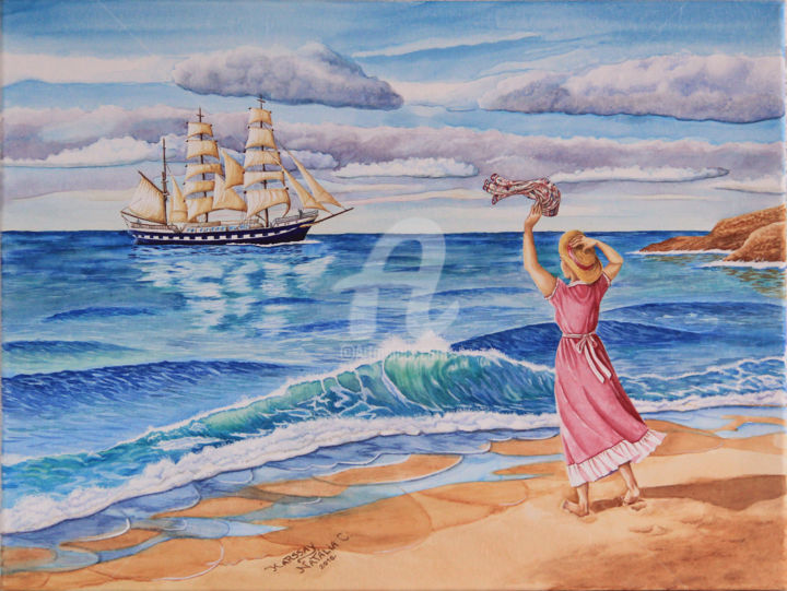 Painting titled "Bienvenue" by Karssay Natália Constancia, Original Artwork, Watercolor