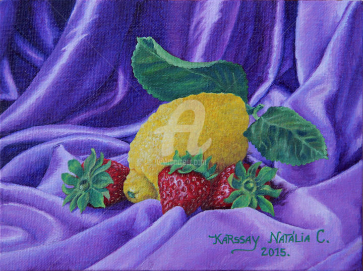 Peinture intitulée "Fruits – citron" par Karssay Natália Constancia, Œuvre d'art originale, Huile