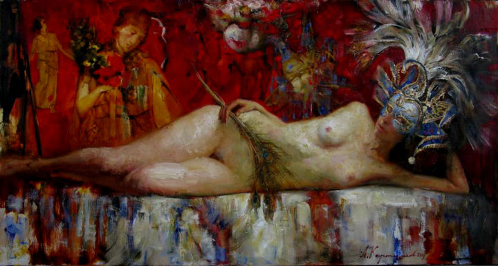 Pittura intitolato "Peackok's dream" da Andrei Kartashov, Opera d'arte originale, Olio