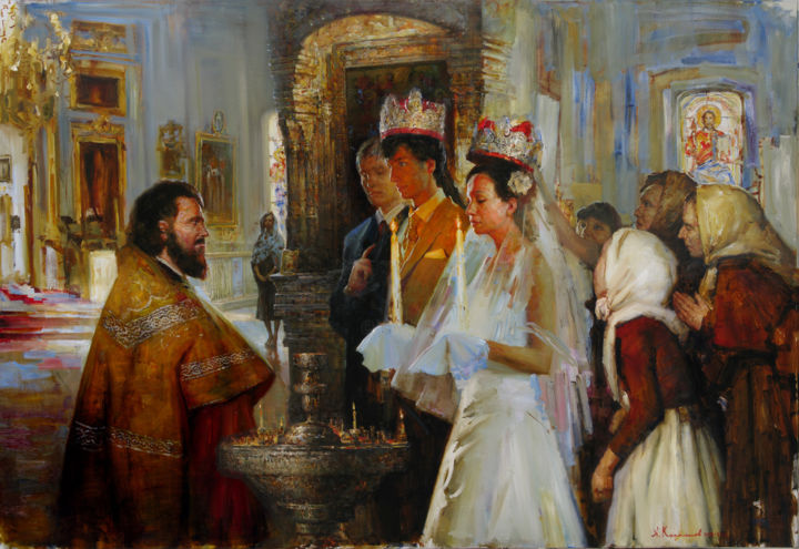 Malarstwo zatytułowany „Russian wedding in…” autorstwa Андрей Карташов, Oryginalna praca, Olej