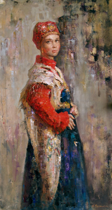Peinture intitulée "Russian girl in kok…" par Andrei Kartashov, Œuvre d'art originale, Huile