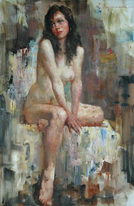 Painting titled "Nude with armchair" by Andrei Kartashov, Original Artwork, Oil