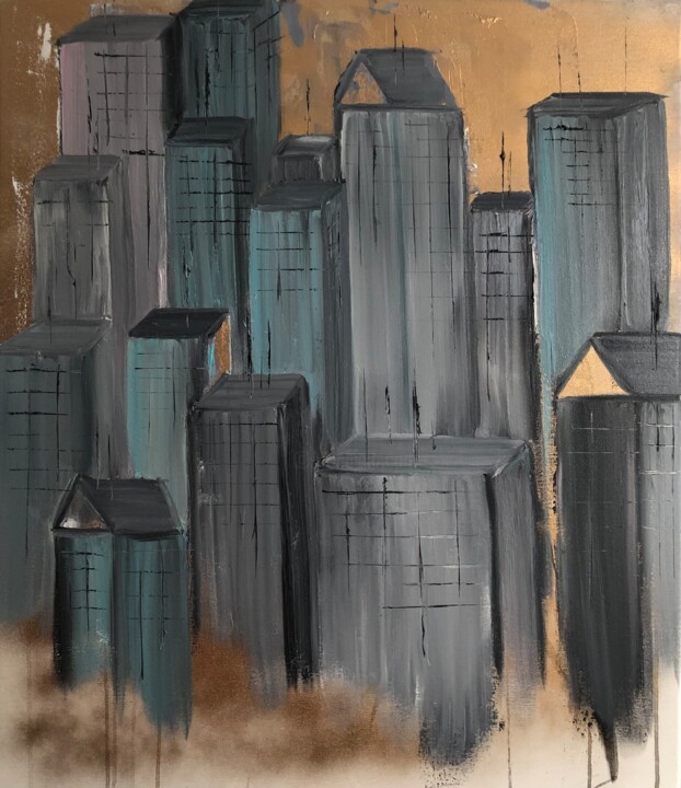 Painting titled "Big city life" by Katerina Nowakowska, Original Artwork, Oil