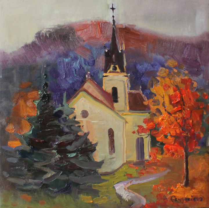 Painting titled "Czech landscape" by Anastasiia Grygorieva, Original Artwork, Oil