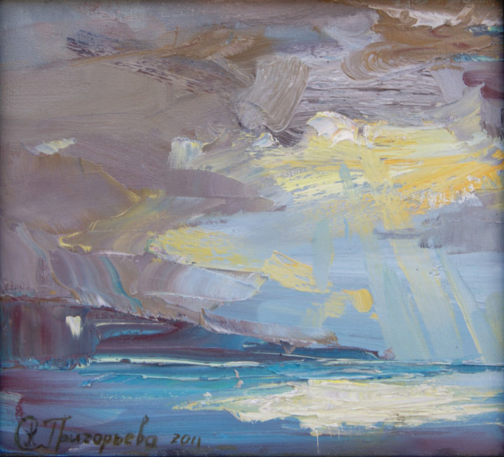 Painting titled "Seascape. Sunrise.…" by Anastasiia Grygorieva, Original Artwork, Oil