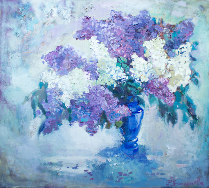 Painting titled "Lilac in blue" by Anastasiia Grygorieva, Original Artwork, Oil