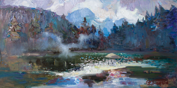 Pittura intitolato "Traveling mist over…" da Anastasiia Grygorieva, Opera d'arte originale, Olio