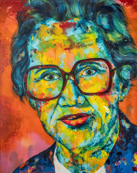 Painting titled "Katherine Johnson" by Kascho, Original Artwork, Acrylic Mounted on Wood Stretcher frame