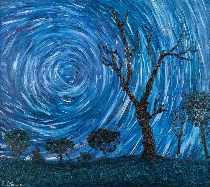 Peinture intitulée "Starry night" par Evgeny Kashirin, Œuvre d'art originale, Huile