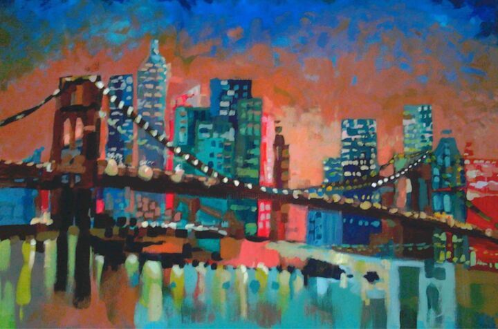 Painting titled "New York - Brooklyn…" by Kasia Rubin, Original Artwork, Acrylic