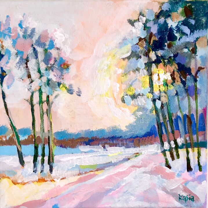 Painting titled "L’hiver" by Kasia Rubin, Original Artwork, Acrylic