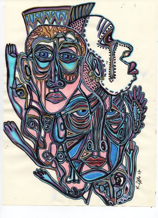 Peinture intitulée "Tous ensemble" par Kasia Zaro, Œuvre d'art originale, Autre