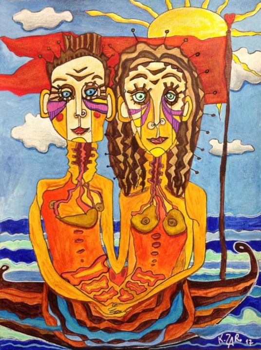 Peinture intitulée "" Dans la même barq…" par Kasia Zaro, Œuvre d'art originale, Autre