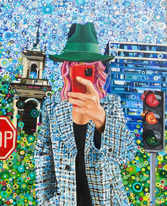 Painting titled "Blogger wearing a g…" by Kasia Laskowska, Original Art, Acrylic