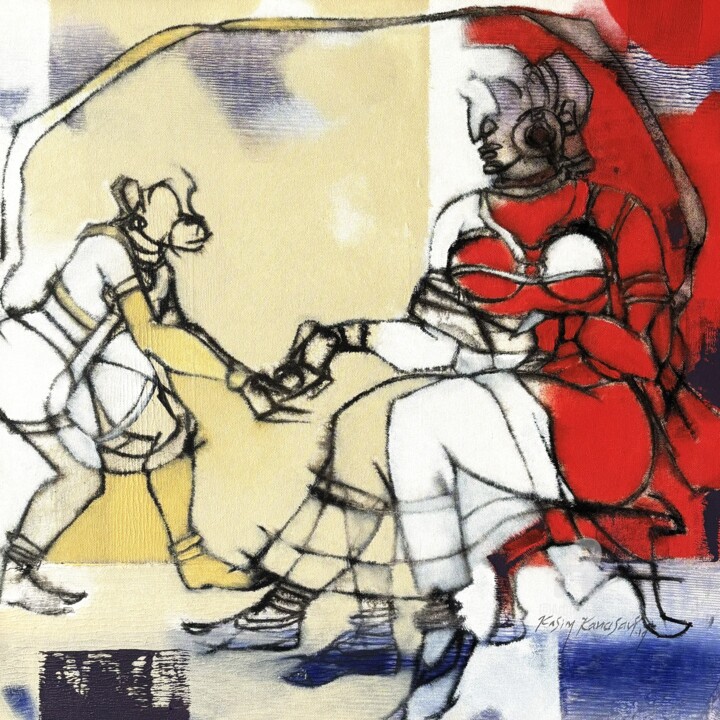 「Ramayana 5」というタイトルの絵画 Kasim Kanasaviによって, オリジナルのアートワーク, アクリル ウッドストレッチャーフレームにマウント