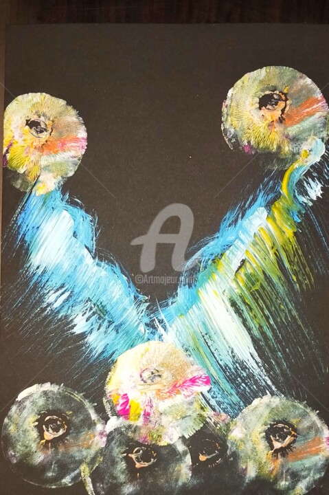 Dessin intitulée "Les perroquets ©" par Kasiopea, Œuvre d'art originale, Acrylique