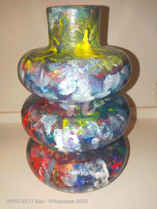 Sculpture titled "Vase à rond ©" by Kasiopea, Original Artwork, Paper maché